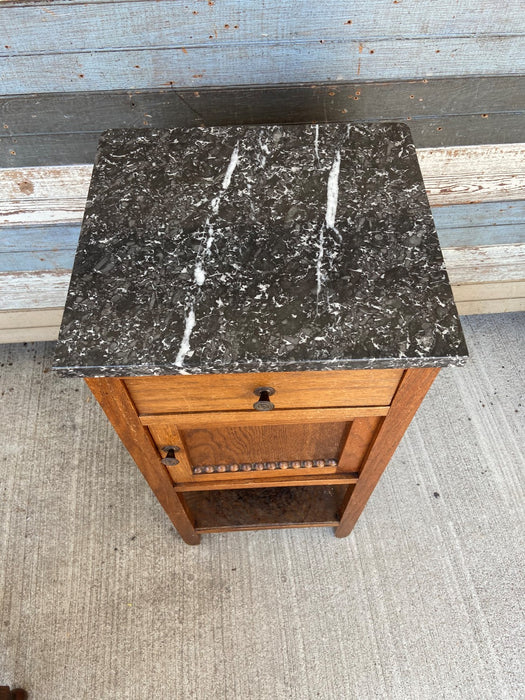 BLACK AND WHITE MARBLE TOP STRAIGHT LEG NIGHT STAND