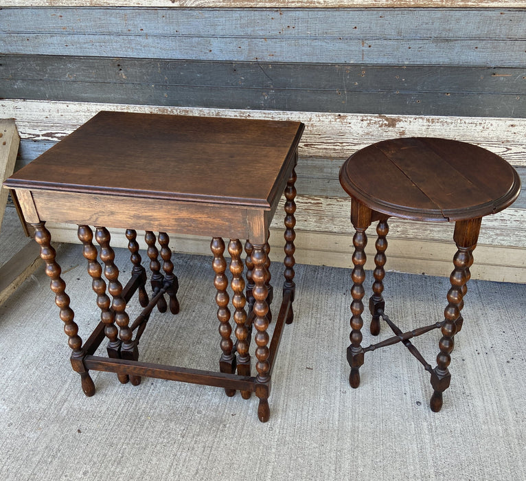 KNOB TURNED DROP LEAF NEST OF TABLES