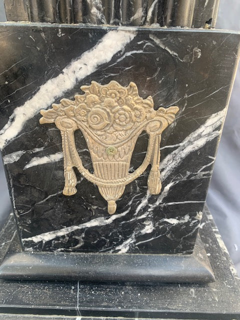 BLACK AND WHITE MARBLE PEDESTAL WITH ORMULU