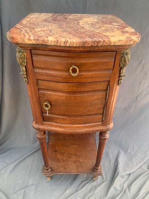 MAHOGANY BOWFRONT MARBLE TOP NIGHT STAND