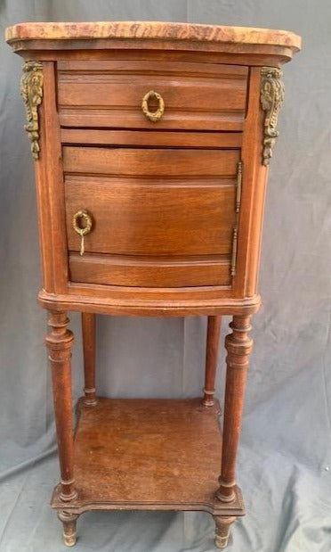 MAHOGANY BOWFRONT MARBLE TOP NIGHT STAND