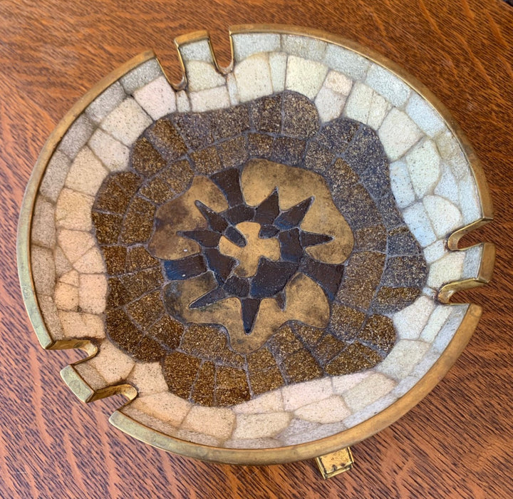 SALVADOR TERAN MOSAIC AND BRASS MEXICAN MID CENTURY MODERN ASHTRAY