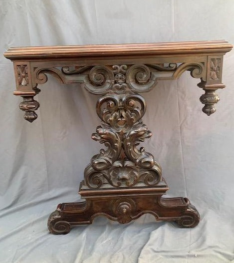 CARVED MARBLE TOP CONSOLE