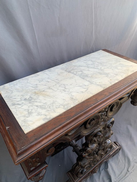 CARVED MARBLE TOP CONSOLE