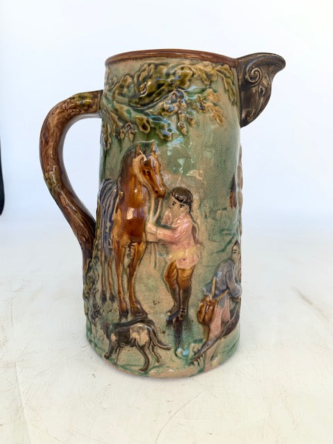 MAJOLICA PITCHER WTH HORSES