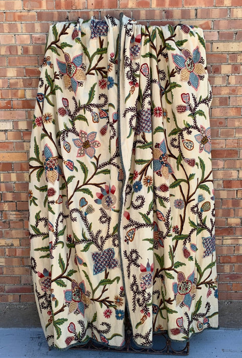 PAIR OF CREWEL WORK CURTAINS