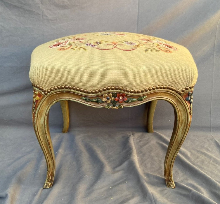 PAINTED LOUIS LOUIS XV NEEDLE POINT OTTOMAN