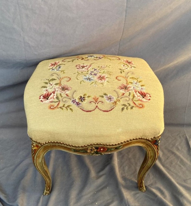 PAINTED LOUIS LOUIS XV NEEDLE POINT OTTOMAN
