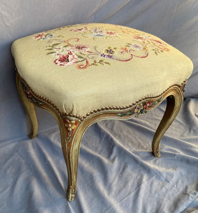 PAINTED LOUIS LOUIS XV NEEDLE POINT OTTOMAN