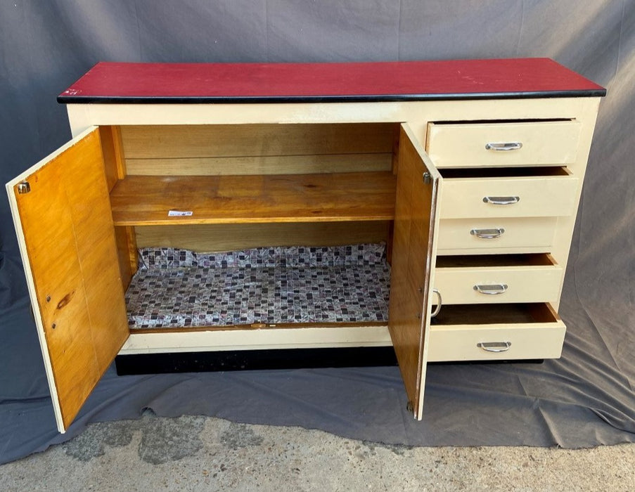 40'S KITCHEN CABINET WITH RED FLORMICA TOP - AS FOUND
