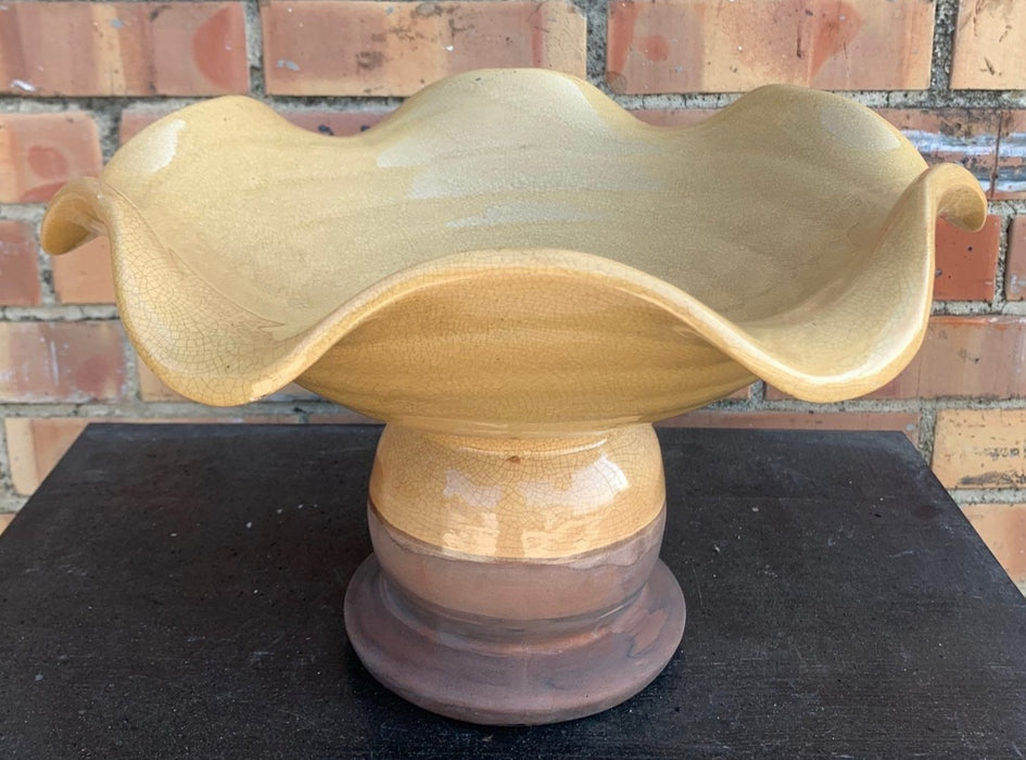 YELLOW LARGE POTTERY GLAZED COMPOTE