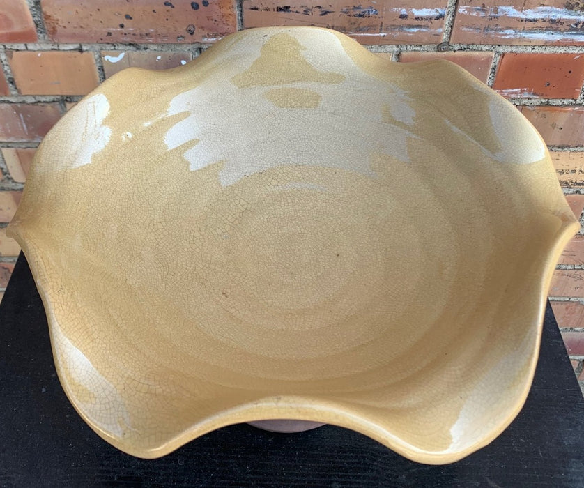YELLOW LARGE POTTERY GLAZED COMPOTE