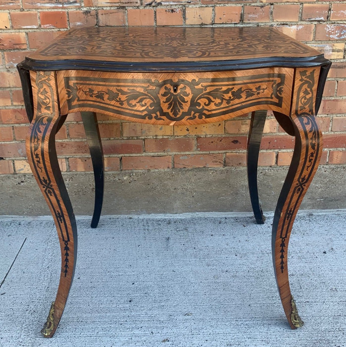 FRENCH INLAID DROP LEAF TABLE WITH ORMULU