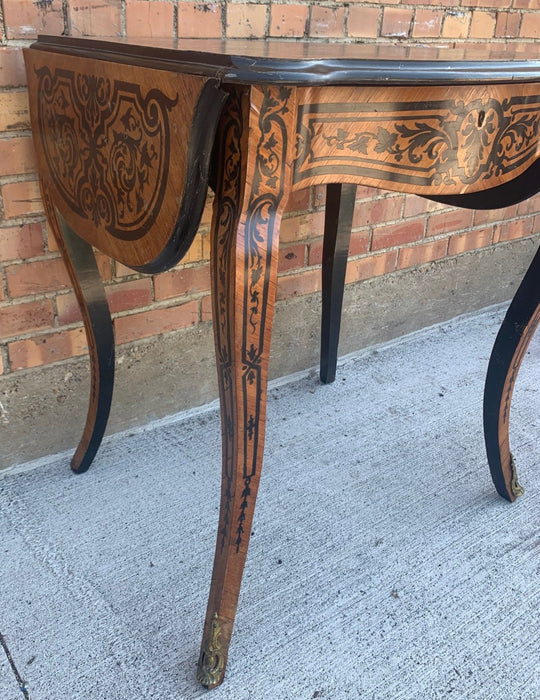 FRENCH INLAID DROP LEAF TABLE WITH ORMULU