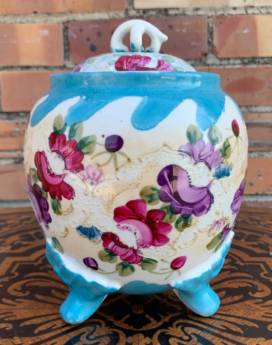 JAPANESE HAND PAINTED FLORAL BISCUT BARREL