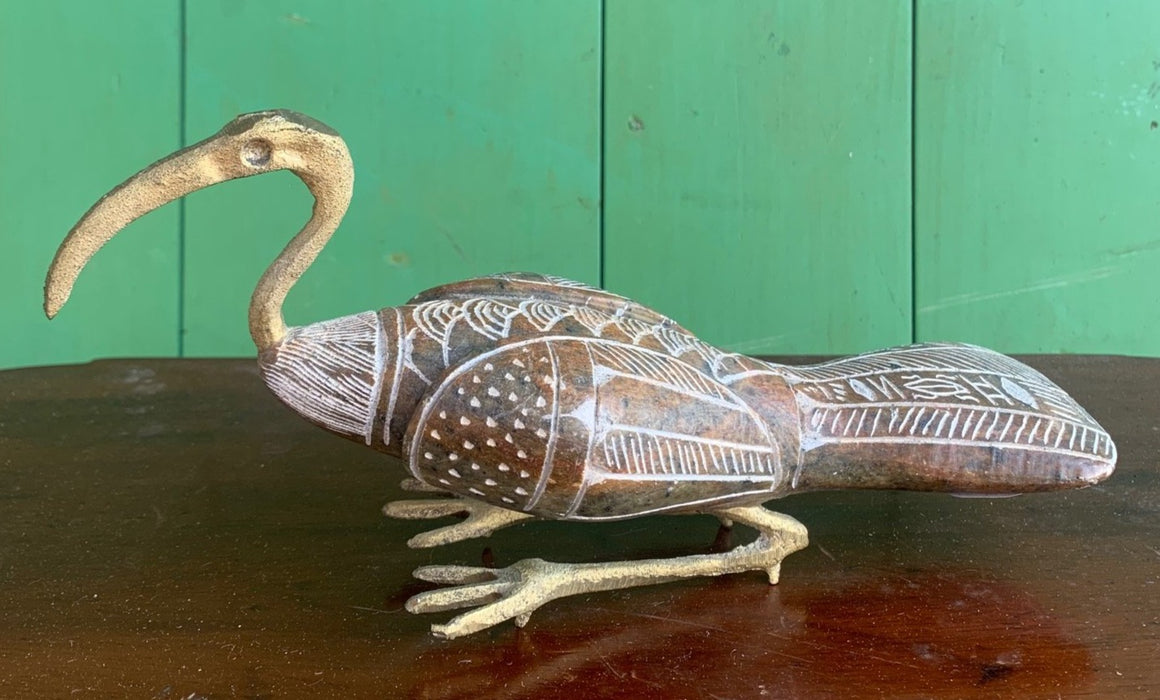 LARGE STONE AND BRASS WATER BIRD