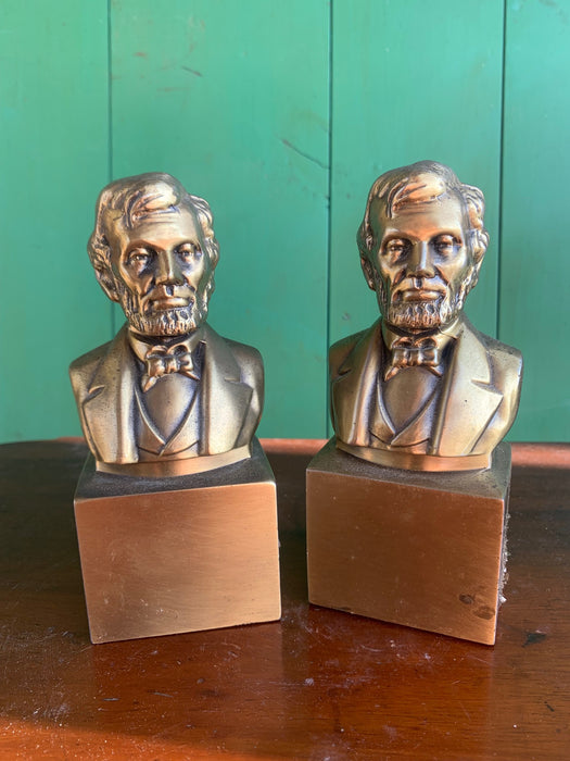 BRASS PLATED ABE LINCOLN BOOKENDS PAIR