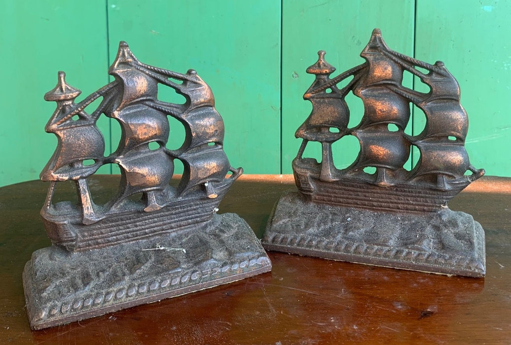 PAIR OF BRONZE SHIP BOOKENDS