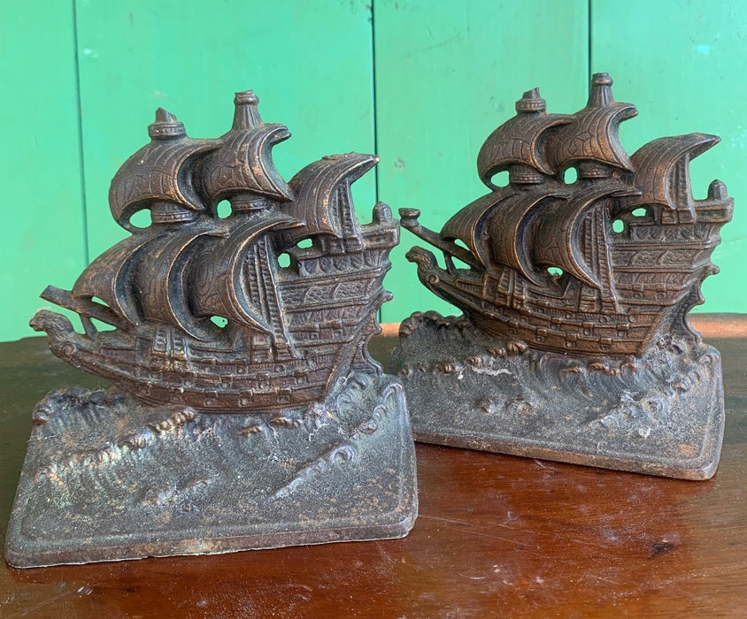 AS IS PAIR OF BRONZE SHIP BOOKENDS