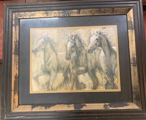 HORSES PRINT WITH BLACK AND GOLD FRAME