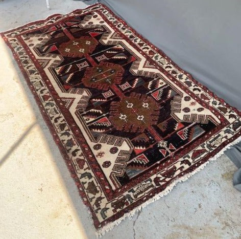 RED, CREAM AND BROWN HAND TIED PERSIAN RUG RUNNER