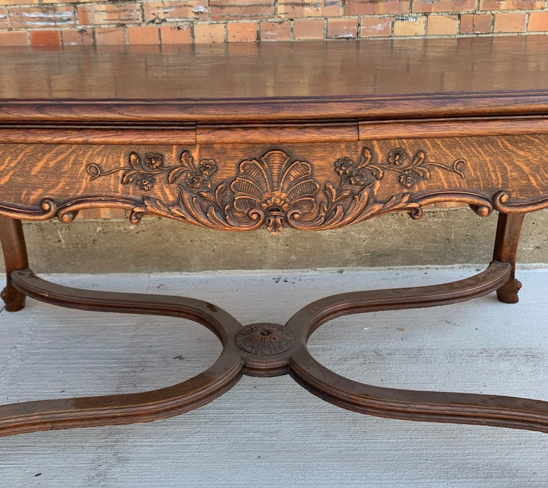 FRENCH PARQUET TOP LOUIS XV DRAW LEAF TABLE