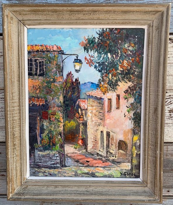 FRENCH IMPRESSIONIST VILLAGE OIL PAINTING BY Y. GONEC