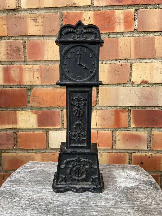 SMALL BLACK IRON GRANDFATHER CLOCK BANK