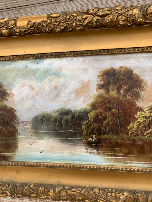 SMALL HORIZONTAL LAKE PAINTING - AS FOUND FRAME