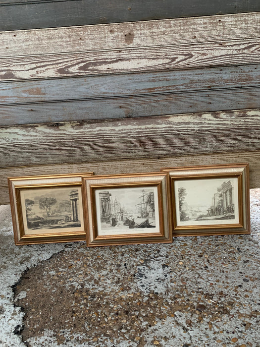 SET OF 3 SMALL FRAMED ETCHINGS