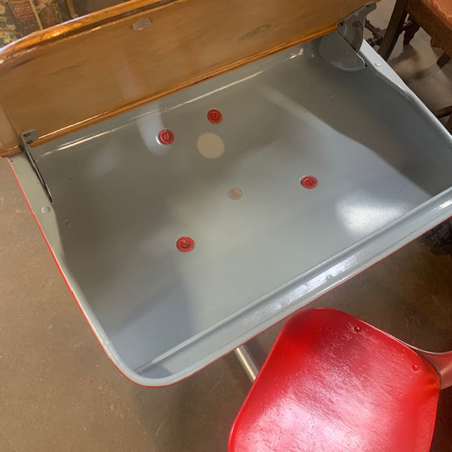 MID CENTURY MODERN RED AND CHROME SCHOOL DESK