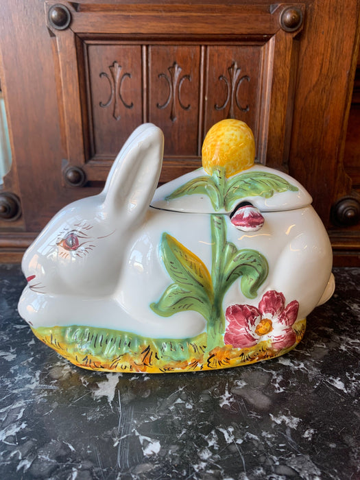 ITALIAN POTTERY RABBIT TUREEN WITH SPOON