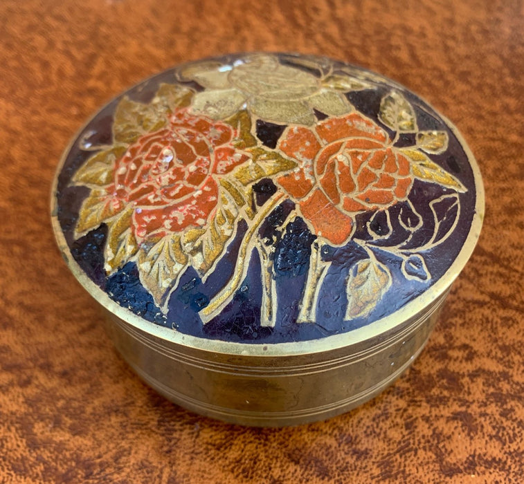 WORN CLOISSONE AND BRASS ROUND BOX