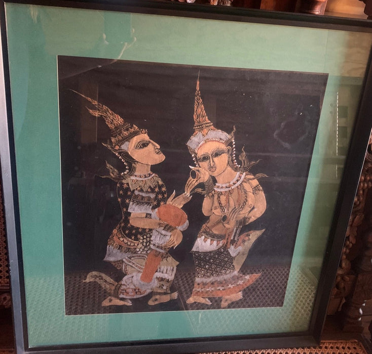 METALLIC PAINTING OF INDIAN MAN AND WOMAN DANCING