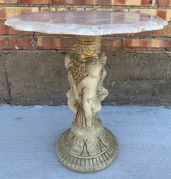 CERAMIC CHERUBS TABLE BASE WITH FAUX MARBLE TOP