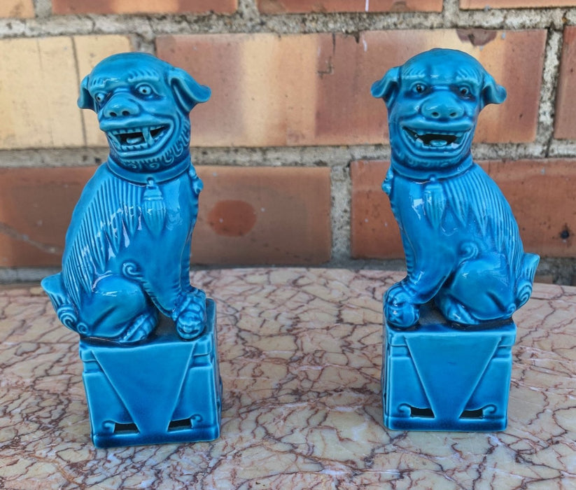 PAIR OF TURQUOISE SMALL FOO DOGS - AS FOUND