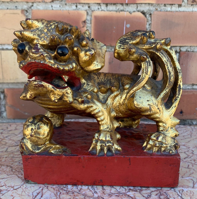 CAST STONE GILT FOO DOG