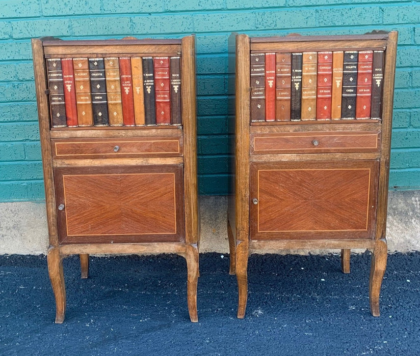 PAIR OF ITALIAN NIGHTSTANDS WITH LEATHER FAUX BOOKS