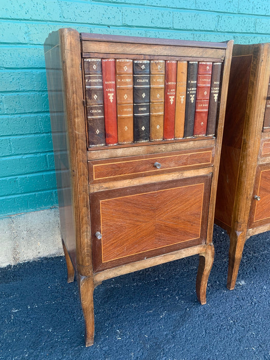 PAIR OF ITALIAN NIGHTSTANDS WITH LEATHER FAUX BOOKS