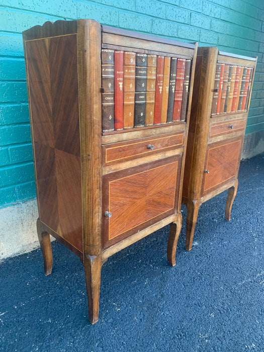 PAIR OF ITALIAN NIGHTSTANDS WITH LEATHER FAUX BOOKS