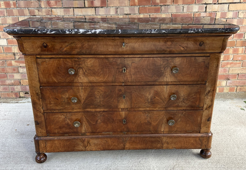 LOUIS PHILIPPE MARBLE TOP WALNUT COMMODE-REPAIRED MARBLE - REPAIRED MARBLE