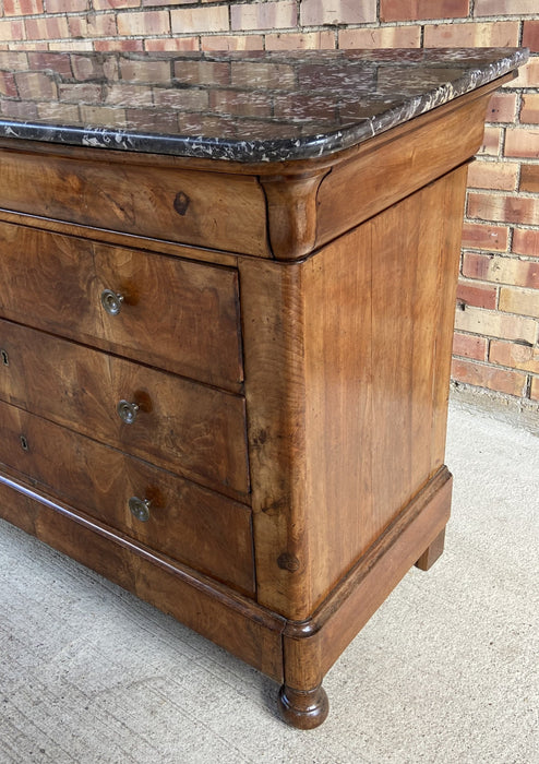 LOUIS PHILIPPE MARBLE TOP WALNUT COMMODE-REPAIRED MARBLE - REPAIRED MARBLE