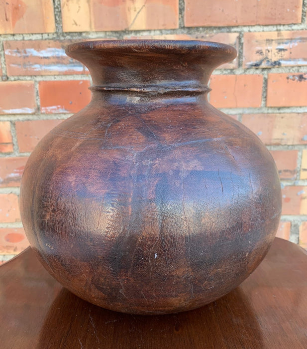 BIG ROUND BULBOUS WOOD VASE