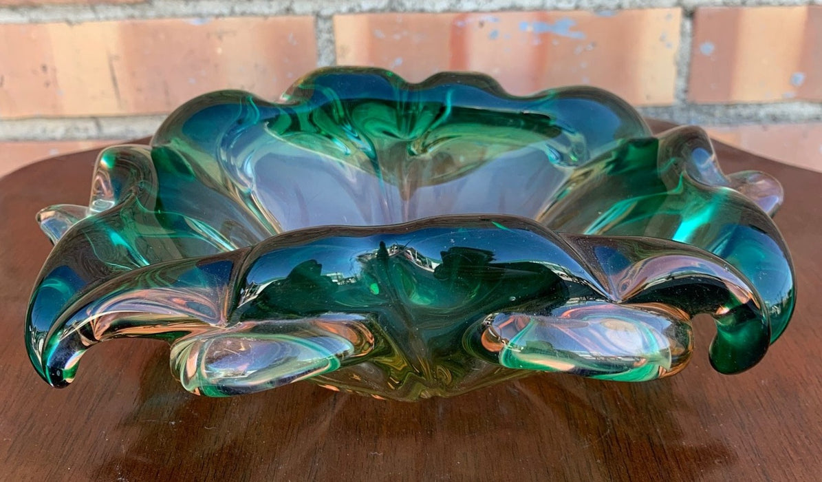 GREEN MURANO HANDBLOWN GLASS DISH