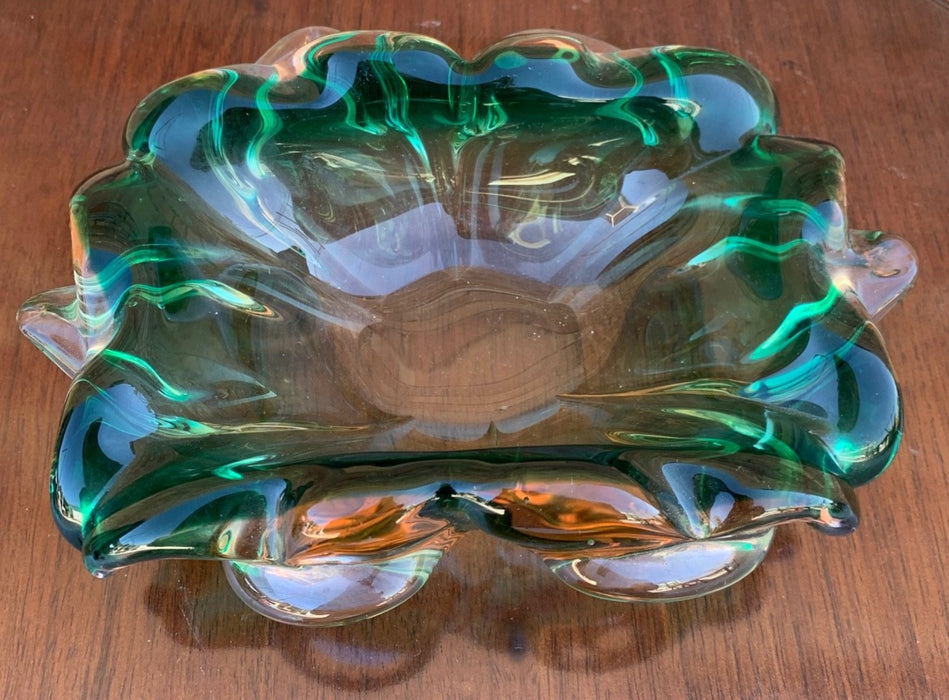 GREEN MURANO HANDBLOWN GLASS DISH