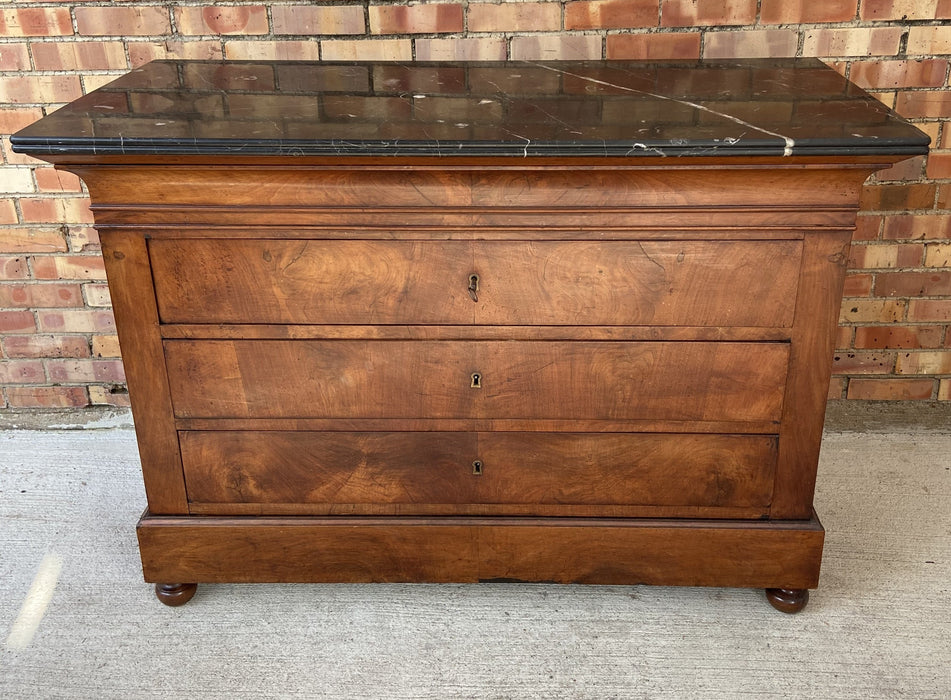 5-DRAWER LOUIS PHILIPPE MARBLE TOP WALNUT COMMODE