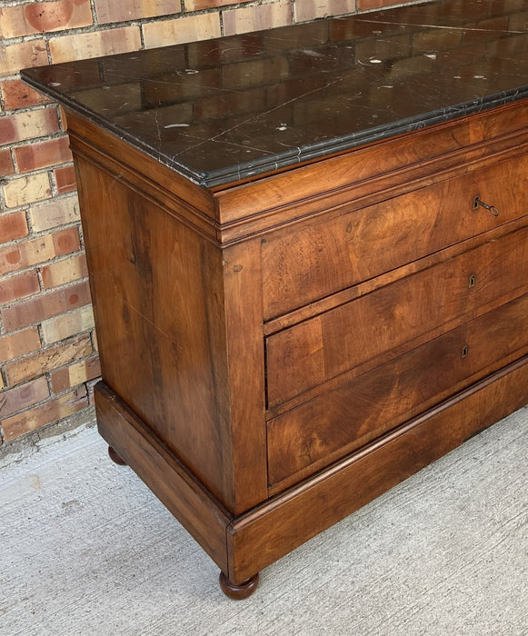 5-DRAWER LOUIS PHILIPPE MARBLE TOP WALNUT COMMODE