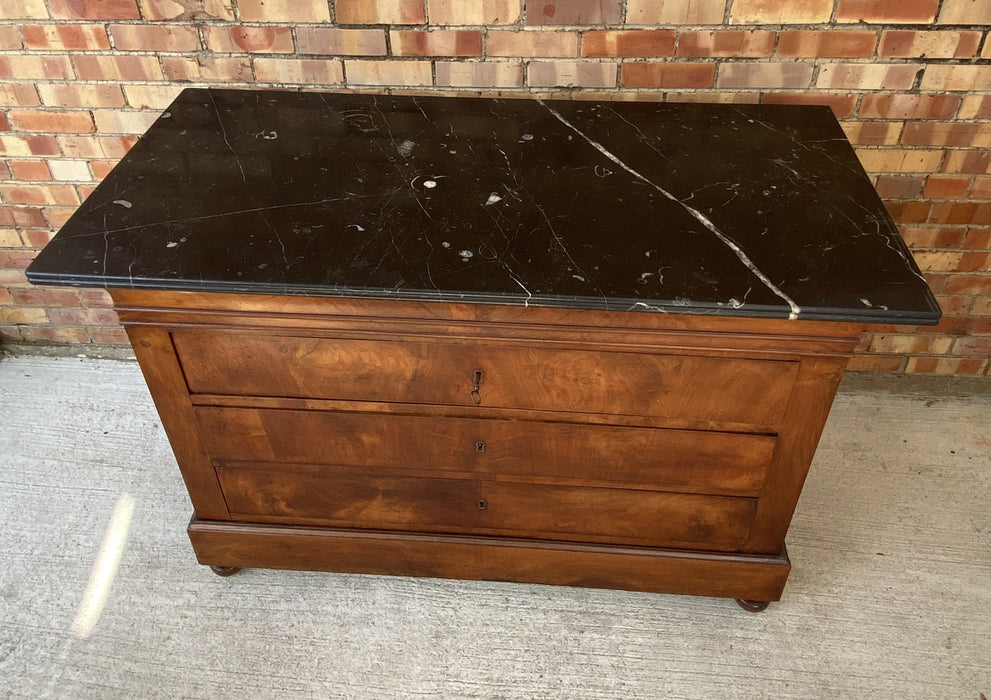 5-DRAWER LOUIS PHILIPPE MARBLE TOP WALNUT COMMODE