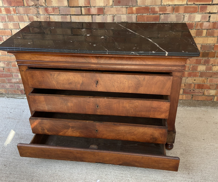 5-DRAWER LOUIS PHILIPPE MARBLE TOP WALNUT COMMODE