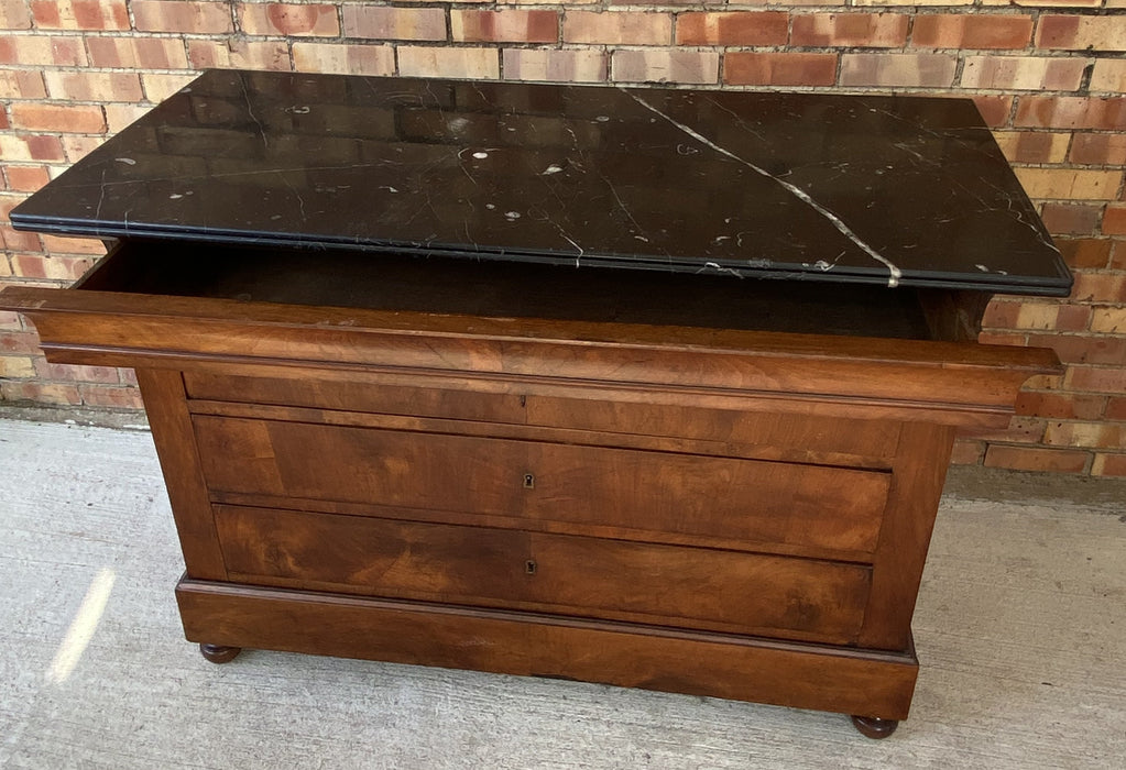 5-DRAWER LOUIS PHILIPPE MARBLE TOP WALNUT COMMODE